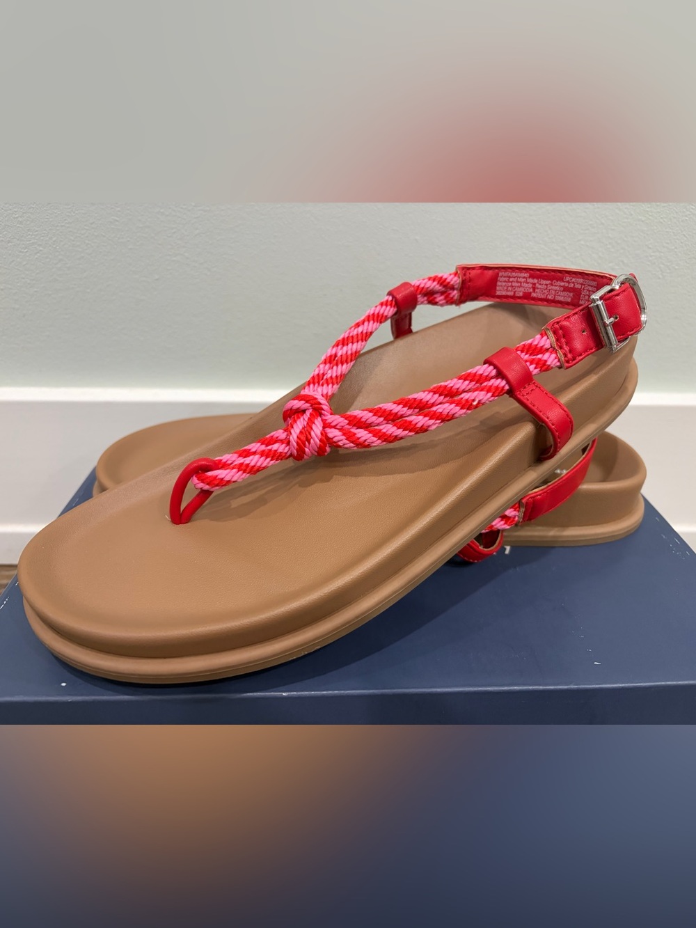 Free Assembly -Women’s Red and Pink Rope Footbed Sandals, Size 9.5, NIB!